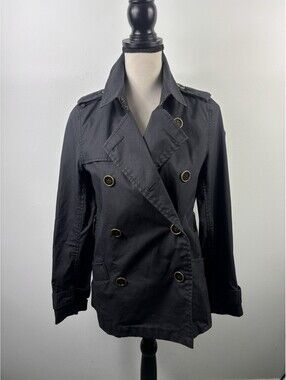 VTG Old Navy Women's Short Double-Breasted Trench Jacket Sz S Water Resistant